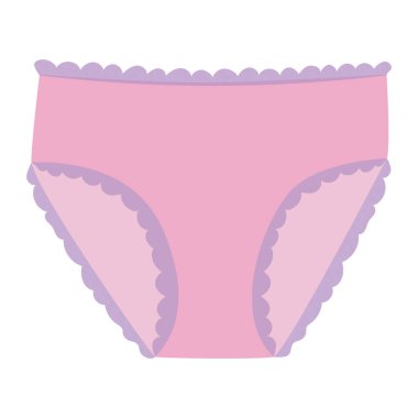 Hisse vektör grafikleri. Fırfırlı ve dantelli pembe kadın külotu beyaz arka planda izole edilmiş sevimli el çizimi iç çamaşırı resmi..