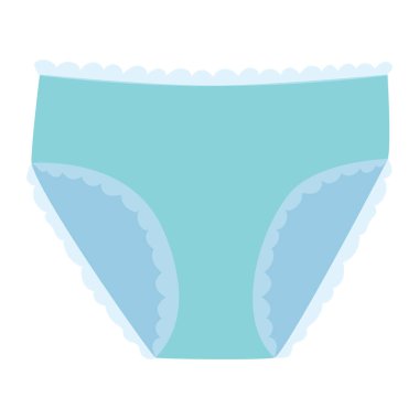 Stock Vector grafikleri. Fırfırlı ve dantelli mavi kadın külotu, beyaz arka planda izole edilmiş güzel bir el çizimi iç çamaşırı..