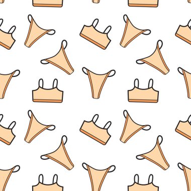 Stock Vector grafikleri. Kusursuz desenli, sarı kadın tanga külot ve spor sutyen. Beyaz arka planda izole edilmiş bir görüntü.. 
