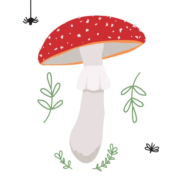 Children Cute Illustration Fly Agaric Mushroom Bright Red Paints Flat — Stock Vector