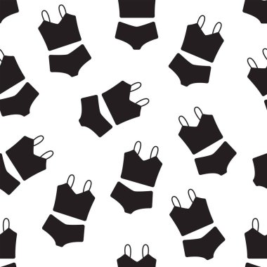 Stok vektör grafikleri. Kusursuz desenli şirin kadın sütyen üstü ve silüet çizim biçimi beyaz arka planda izole edilmiş. Arka planda, kartpostallarda, web sitelerinde, markalarda kullanılacak resimler..