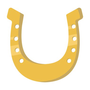 Beyaz arkaplanda izole edilmiş düz stil vektör grafikleri. Şans ve mutluluğun el çizimi altın at nalı sembolü..