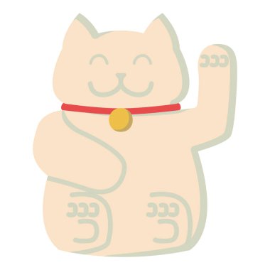 Beyaz arkaplanda izole edilmiş düz stil vektör grafikleri. Maneki neko Japoncasının el çizimi iyi şans, mutluluk ve parasal refahın sembolü.