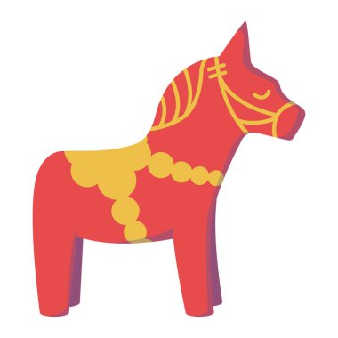 Beyaz arkaplanda izole edilmiş düz stil vektör grafikleri. El yapımı illüstrasyon Dalcarlian atı şans, tılsım, mutluluk ve parasal refahın sembolüdür..