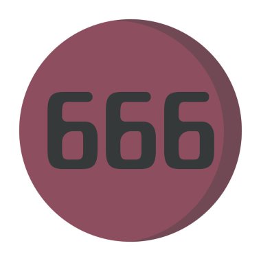 Düz biçimli vektör grafikleri beyaz arkaplanda izole edildi. Kırmızı arkaplanda 666 numaralı siyah başarısızlık ve mutsuzluk simgesi el çizimi resimleme.