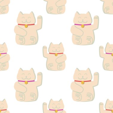 Beyaz arka planda izole edilmiş düz stil iyi şans sembolleri içeren vektör grafikleri. Altın at nalı, maneki, palamut, yonca, Fatima 'nın eli, altın anahtar, altın fil, tavşan ayağı, Nazar.