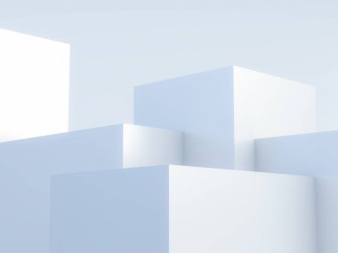 Ürün yerleştirme aşaması mavi atmosferli beyaz adımlar. 3B Hazırlama