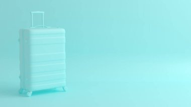 Üç boyutlu sahne. Açık mavi arka plan ve alana karşı bir bavul