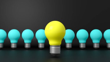 Üç boyutlu sahne. Sarı ampul, mavi ampulü yönlendirir..