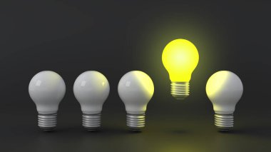 Üç boyutlu sahne. Ampullerin üzerinde süzülen ampul