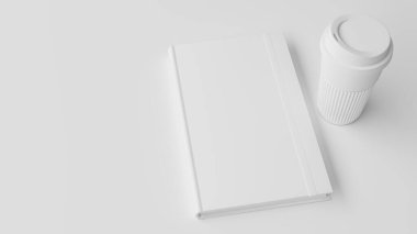 Not defteri ve kahve kupası. 3B Hazırlama