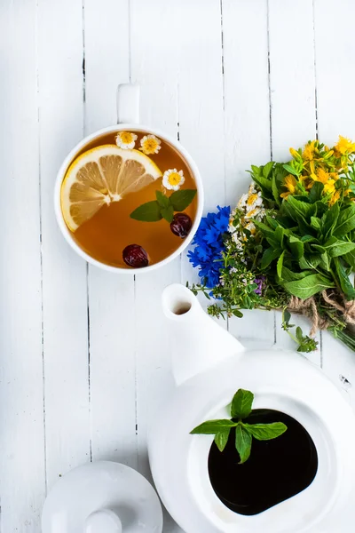 Set for herbal tea. Detox background. — Stock Photo, Image