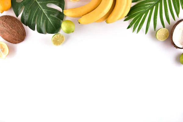 Concept Flatlay Background Tropical Fruits Frame — Stock Photo, Image