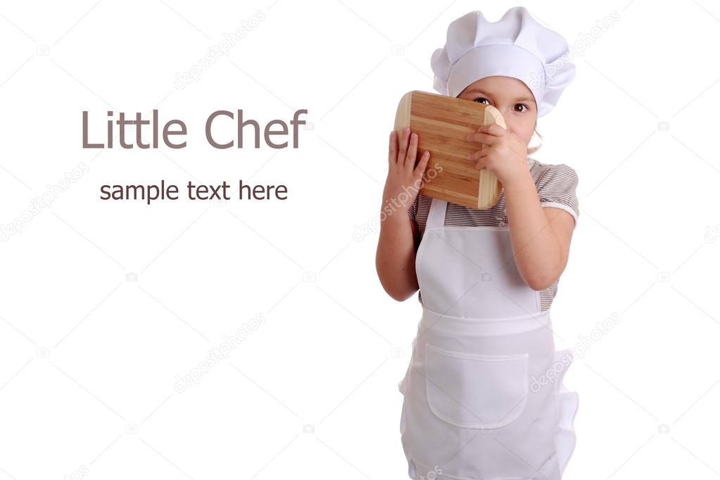 Little girl dressed as a cook on an isolated background