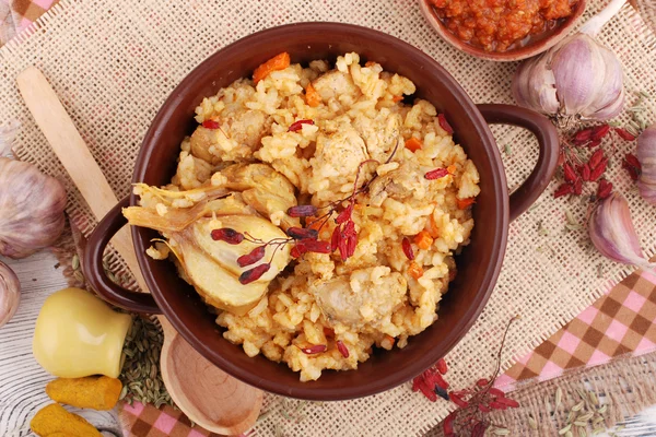 Pilaf. Rice with meat and vegetables — Stock Photo, Image