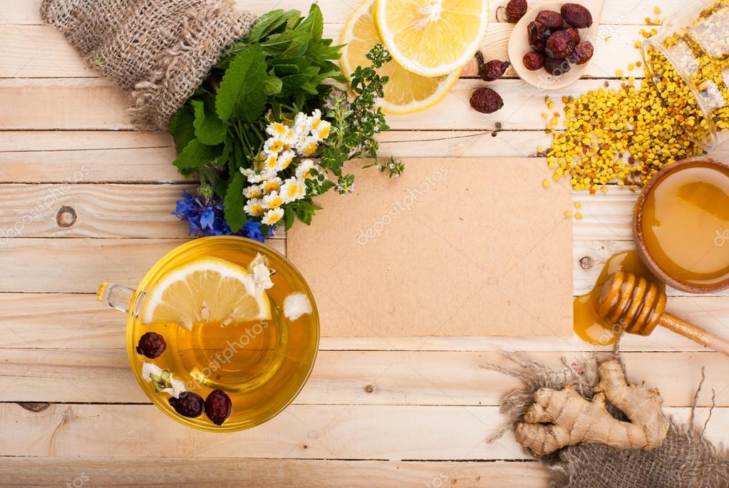 Set for herbal tea. Detox background. — Stock Photo © Ksenija_OK 77015257