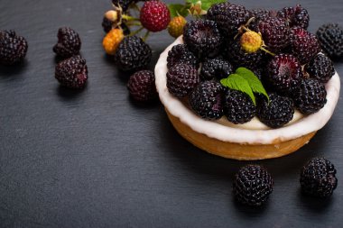 Cake with berries. Healthy sweets background.