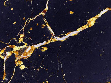 Koyu mavi arka planda Altın Kintsugi çatlağı. Soyut el çizimi dekoratif öğe. Japon tarzı