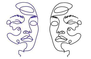 Bir kadının yüzü sanat tarzında. Baskı için zarif bir çizgi sanatı. Vektör illüstrasyonu