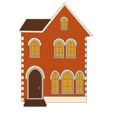 Dışarıdaki eski malikane binası. Klasik Viktorya evi ya da ön verandalı koloni tarzı ev. Düz dizaynda İngilizce malikane vektör illüstrasyonu.
