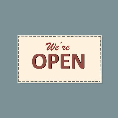 Küçük işletme kurmak için vektör grafik tasarım. 'Biz açığız' işareti