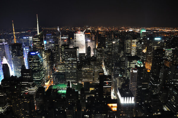 Wide view of north of the City of New York at night from the top of Empire State Building