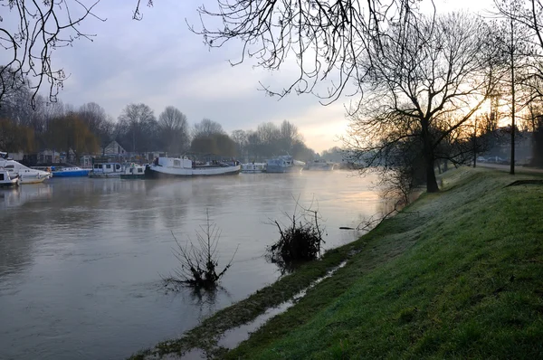 Frühmorgens auf einem Yachthafen — Stockfoto