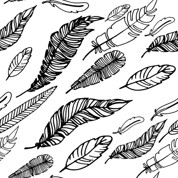 Ink hand drawn feathers pattern