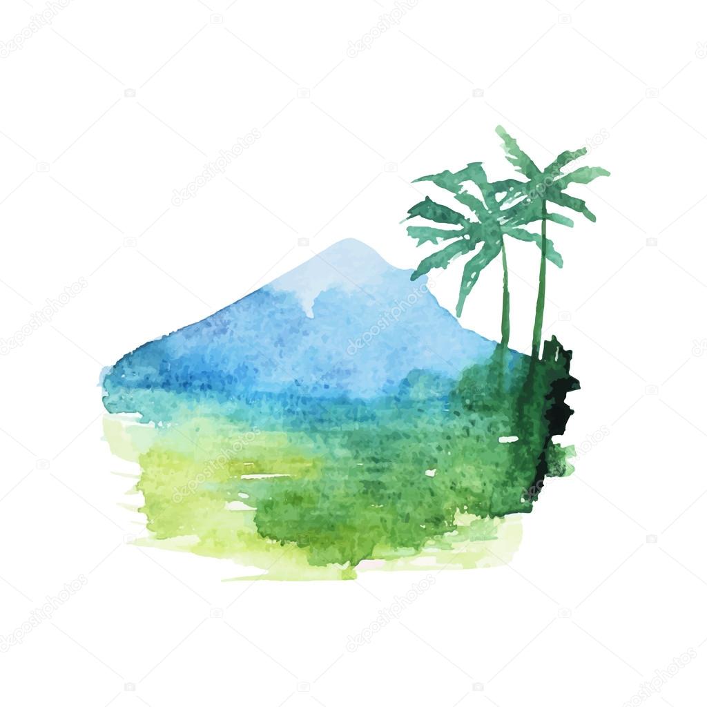 Indonesische landschap. Aquarel Bali Indonesië volgens — Stockvector