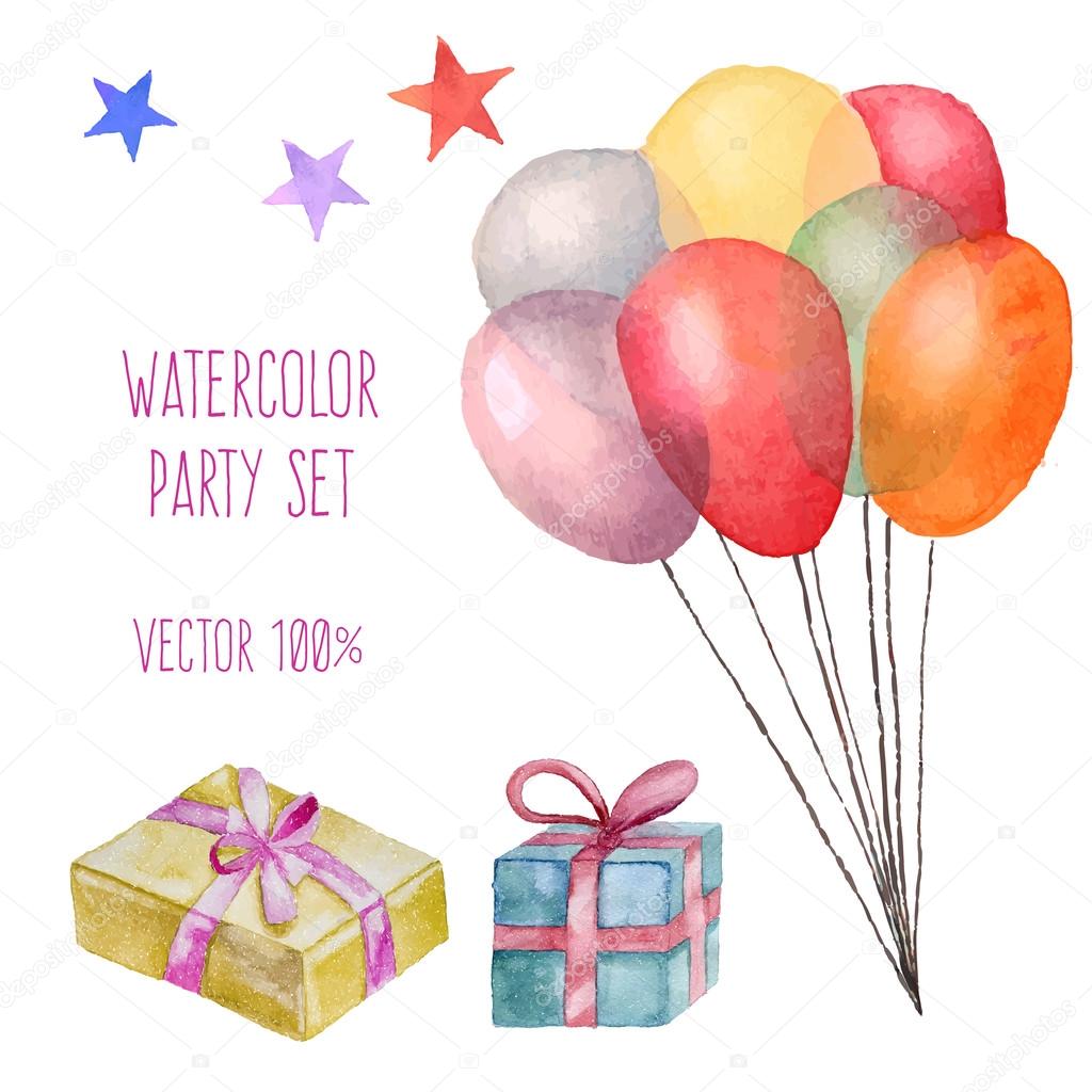 Watercolor party set — Stock Vector © DinaL 65050331