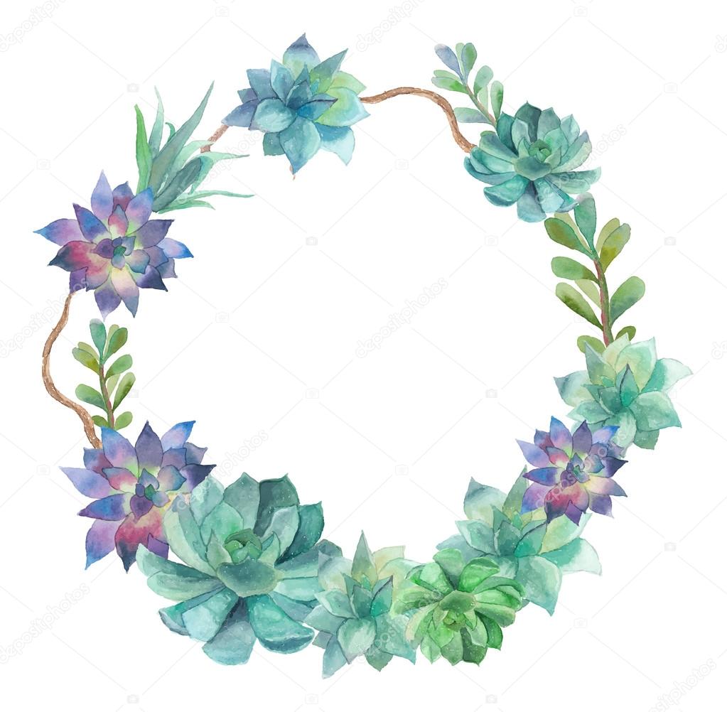 depositphotos_67821339 stock illustration watercolor succulents wreath