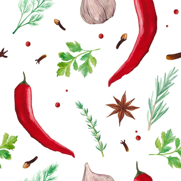Watercolor spices seamless pattern — Stock Illustration Watercolor spices seamless pattern Stock Vector