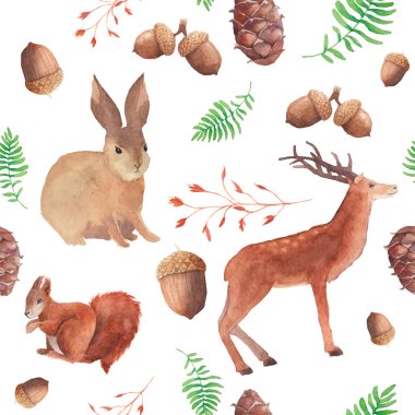 Watercolor forest wildlife pattern