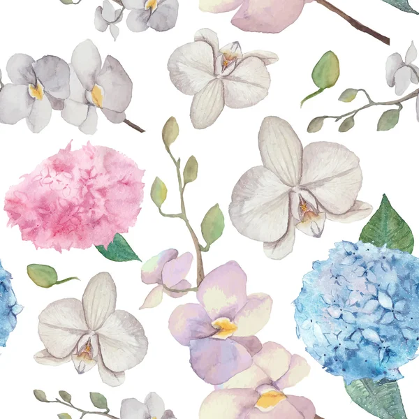 Watercolor orchid and lilac blossom background
