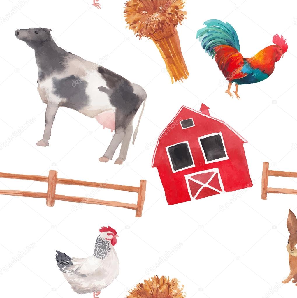 Download Watercolor farm animals — Stock Vector © DinaL #73027795