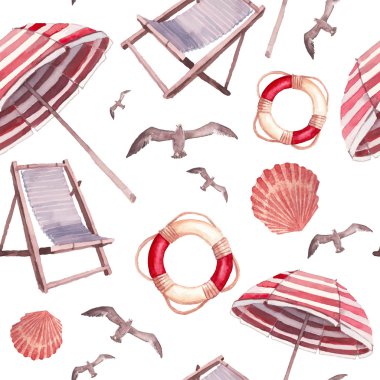Watercolor beach vacations seamless pattern