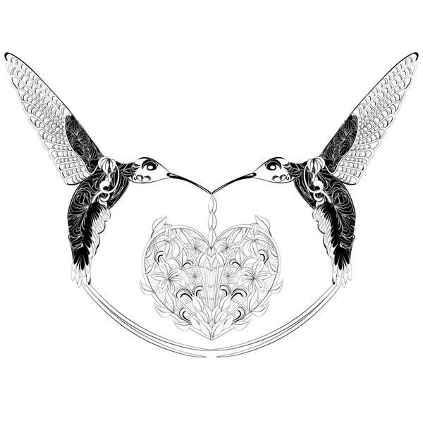 Fantasia Hummingbird con un cuore — Vettoriale Stock