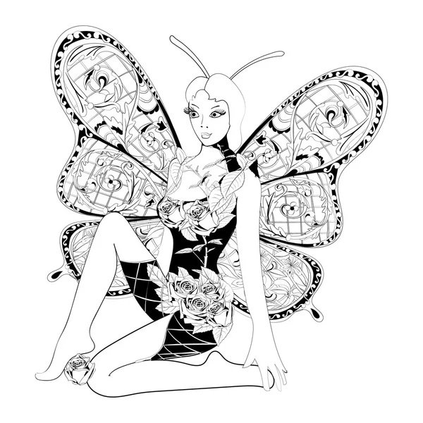 Fantasía abstracta chica mariposa — Vector de stock