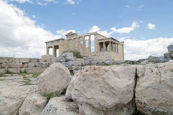Стародавній Храм Ерехтеїв Пагорбі Акрополь Афінах Греція — стокове фото