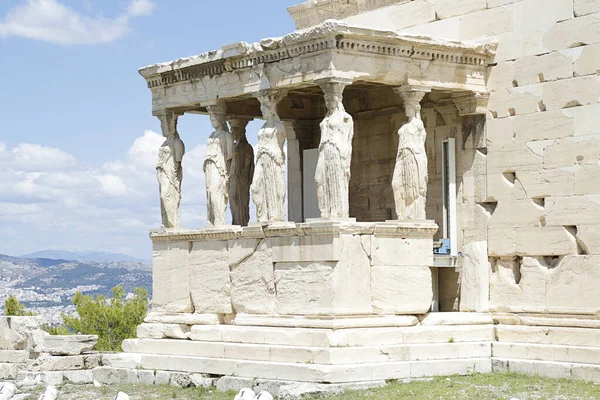 Стародавній Храм Ерехтеїв Пагорбі Акрополь Афінах Греція — стокове фото
