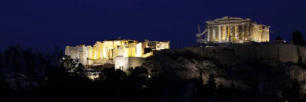 Vista Acrópole Atenas Noite Colina Philopappou Grécia — Fotografia de Stock