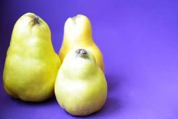 Fresh Quince Fruits Purple Background — Stock Photo, Image