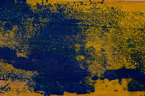 Деревянные Доски Окрашены Жёлтый Цвет Верх Брызнут Синей Краской — стоковое фото