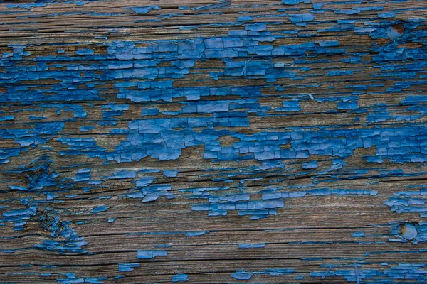 Alte Abblätternde Blaue Farbe Auf Den Rissigen Brettern — Stockfoto