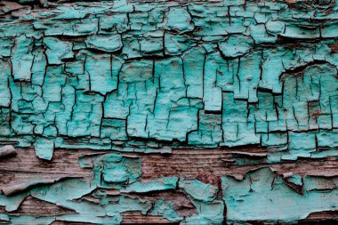 Ahşap tahtalardaki çatlamış eski turkuaz boya dokusu..