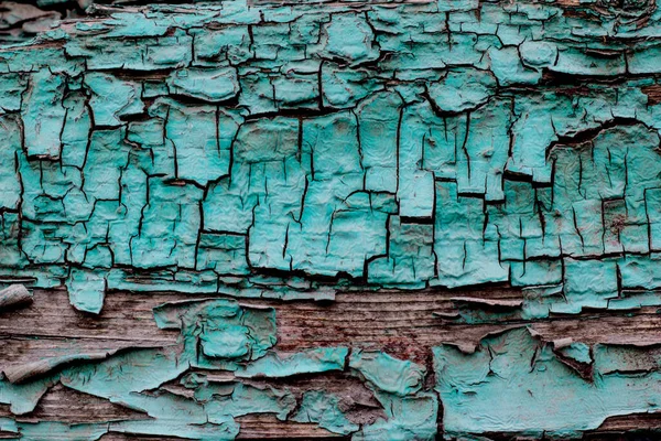 Die Textur Der Rissigen Alten Türkisfarbenen Farbe Auf Holzbrettern — Stockfoto