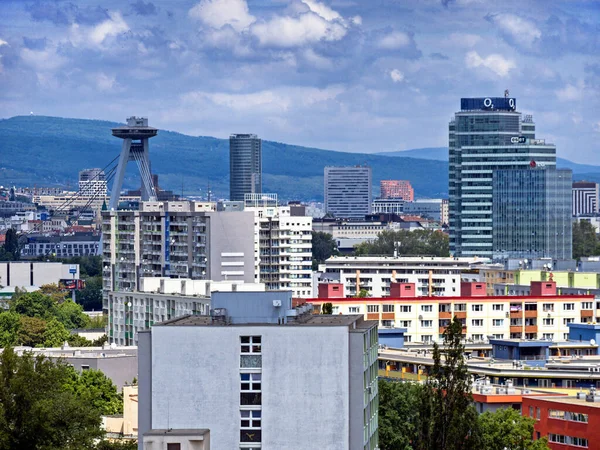 Vue Quartier Petrzalka Quartier Général Eset Pont Snp Bratislava Slovaquie — Photo