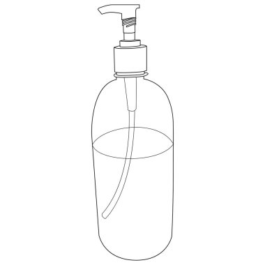 Vektör grafik. Beyaz arkaplanda çizgi tasarım simgesi. El dezenfekte jeli. Dezenfektan. Sıvı antibakteriyel sabun. Düzenlenebilir Vuruş. Sembol, imzala.