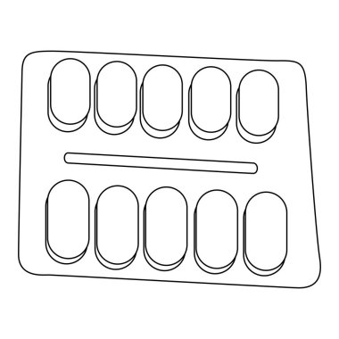 İlaç simgesi, vektör tasarımı, çizgi biçimi, beyaz arka planda izole edilmiş.