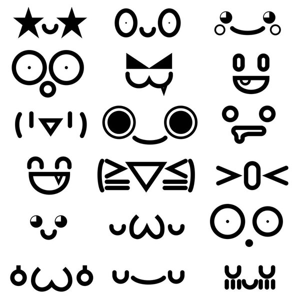 cute kawaii emoticon face collection isolated on white background.